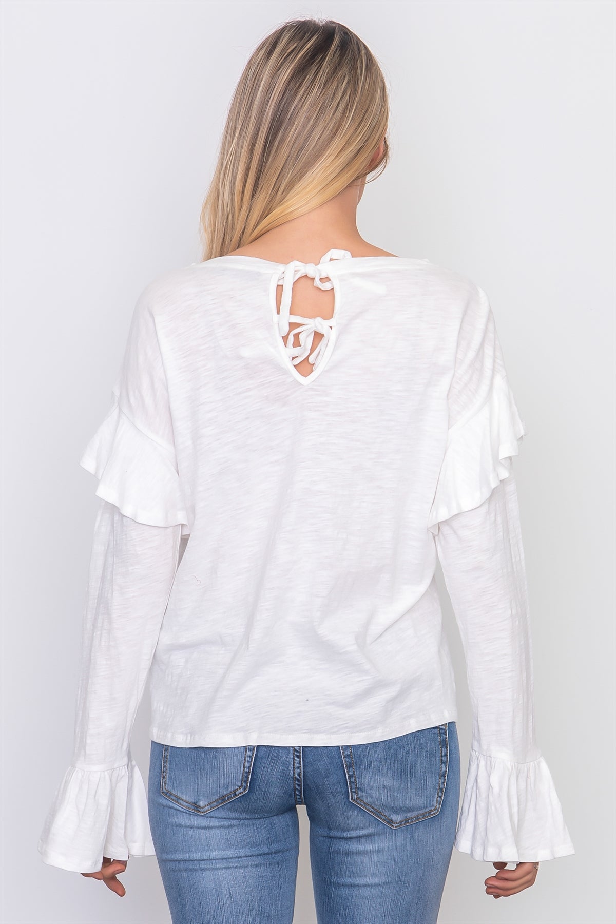 Ruffle sleeve slub jersey top