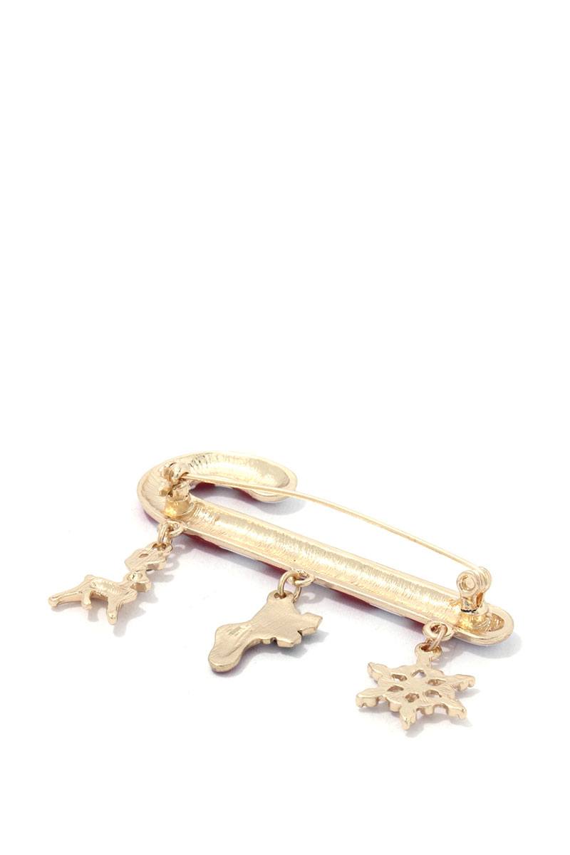 Candy cane snowflake stocking dangle brooch