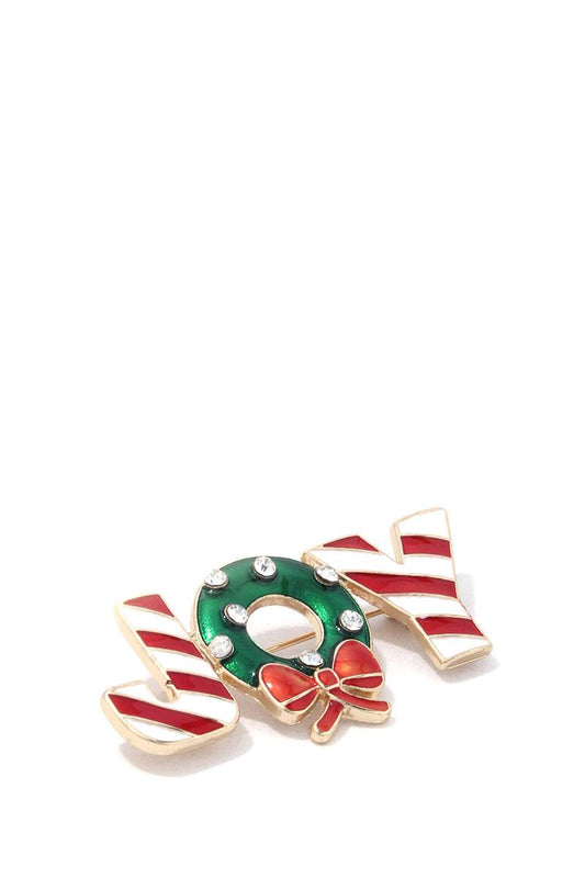 "joy" christmas brooch