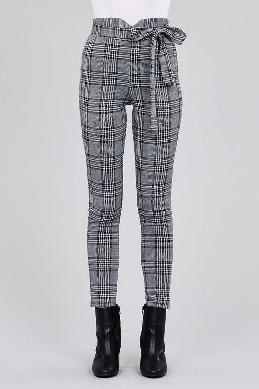 High waist self bow tie jacquard long pants