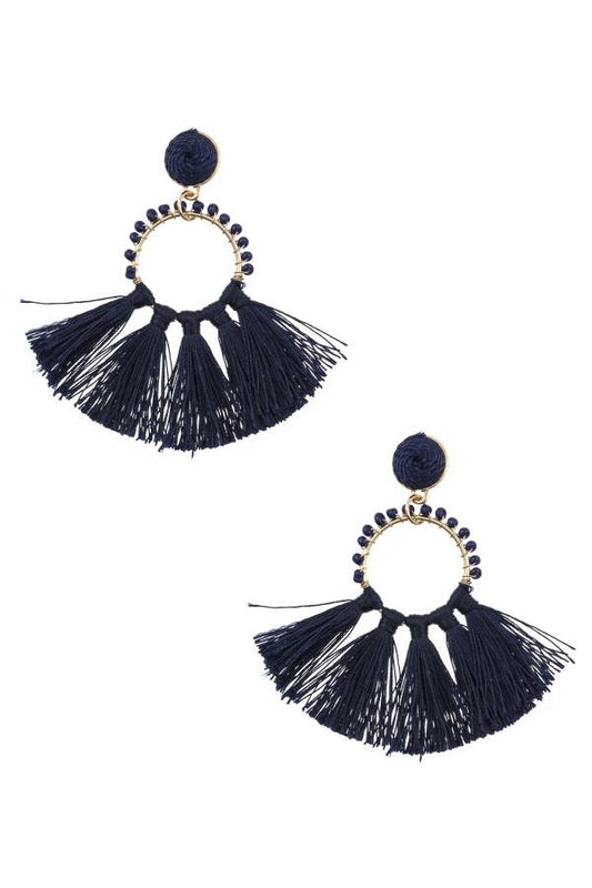 Beaded ring tassel fan earring