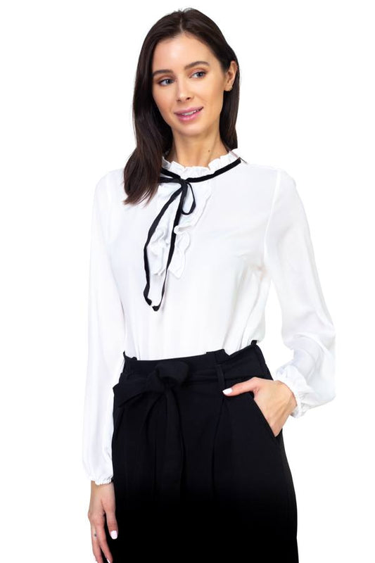 Ruffle mock pussycat bow shirt