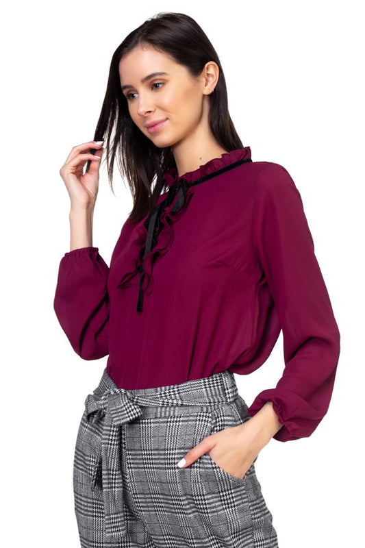 Ruffle mock pussycat bow shirt