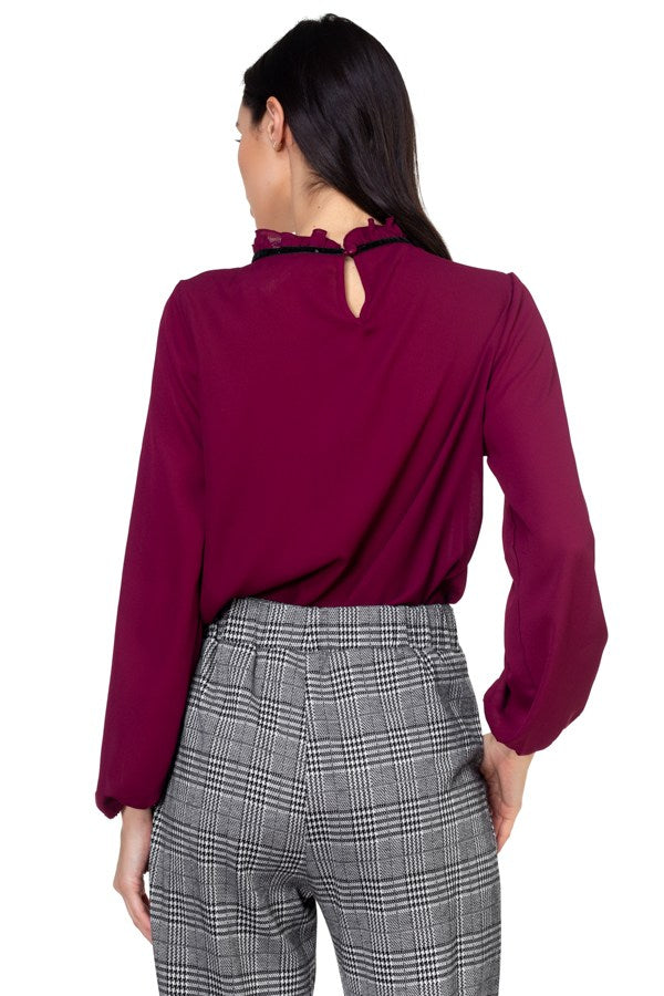 Ruffle mock pussycat bow shirt