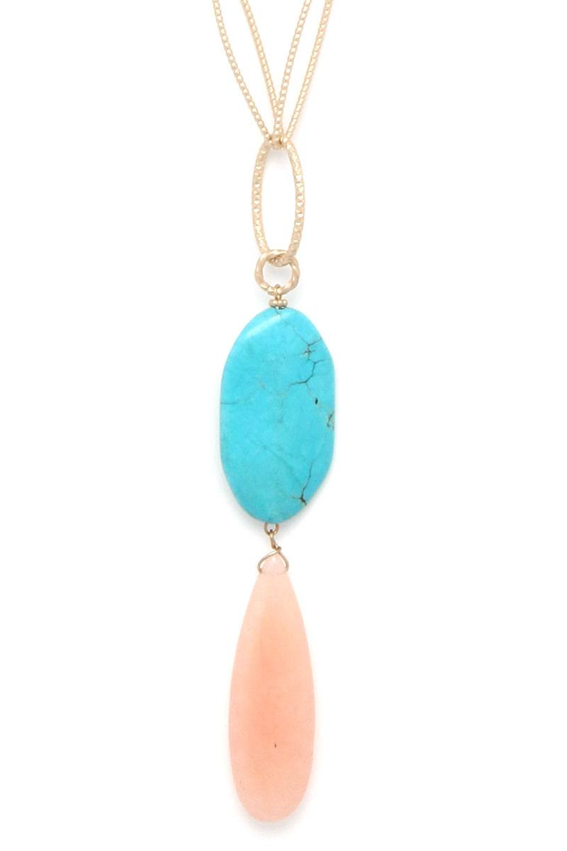 Natural Stone Metal Oval Shape Necklace
