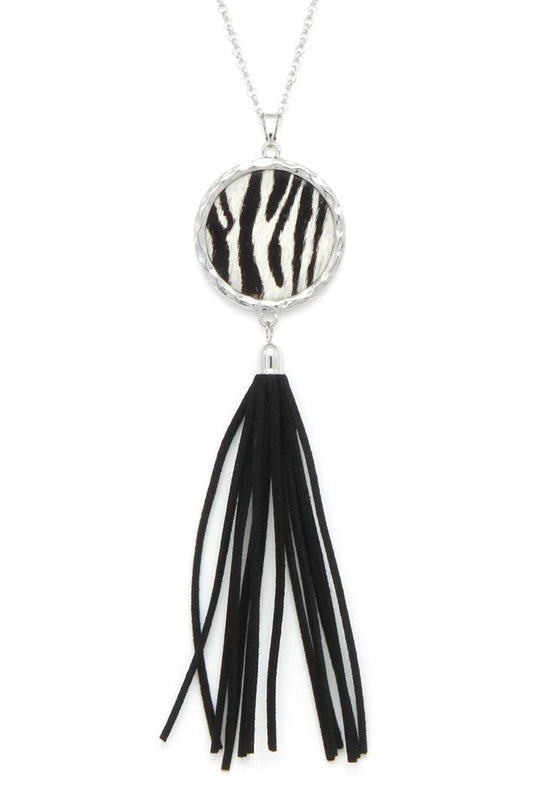 Animal Print Genuine Leather Tassel Necklace