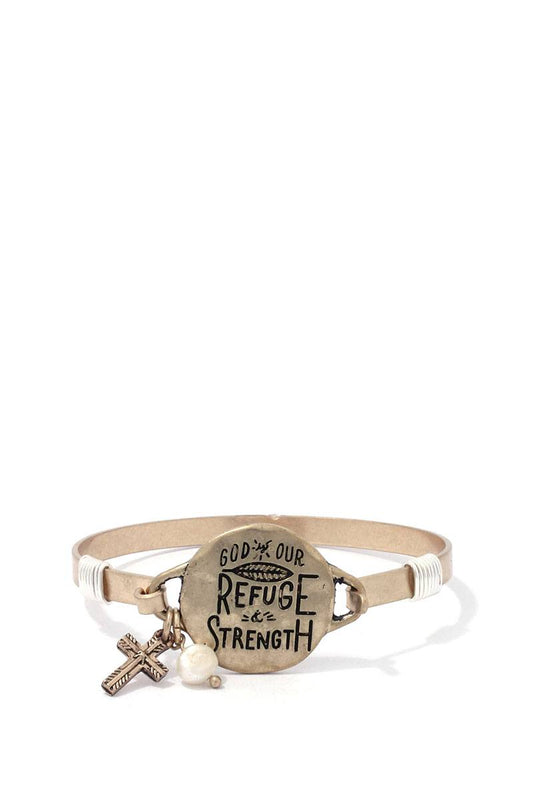 "god Our Refuge Strength" Engraved Metal Bracelet