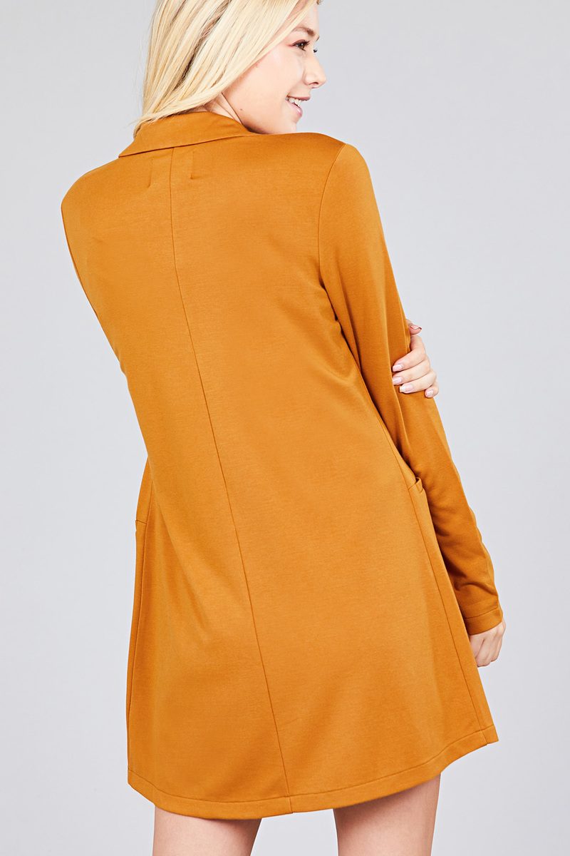 Long Sleeve Notched Collar W/pocket Tunic Jacket