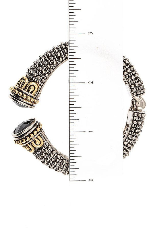 Beaded Etched Gem Tip Hinge Bangle Bracelet