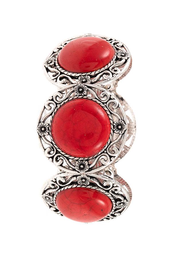 Circle Gem Floral Framed Filigree Bracelet