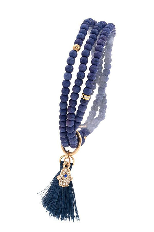 Beaded Hamsa Hand With Tassel Charm Bracelet