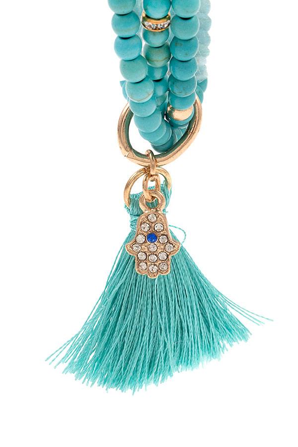 Beaded Hamsa Hand With Tassel Charm Bracelet
