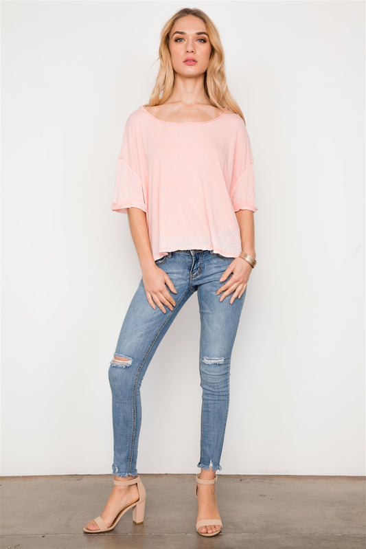 Coral Scoop Neck Short Sleeve Top