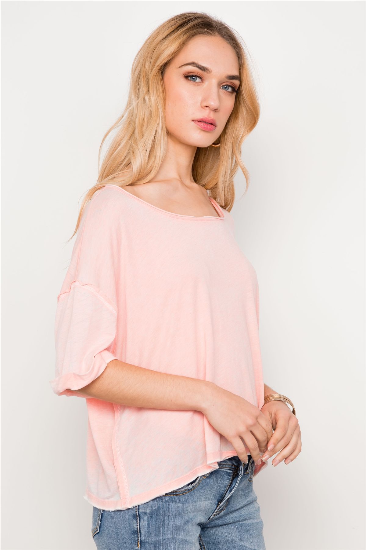 Coral Scoop Neck Short Sleeve Top