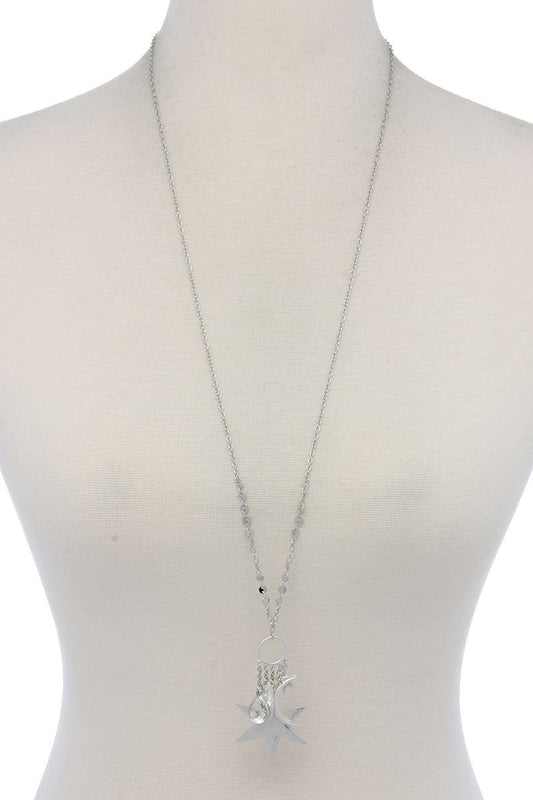 Moon Star Charm Dangle Pendant Necklace