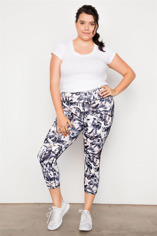 Plus Size Active Athletic Mid Rise Abstract Leggings