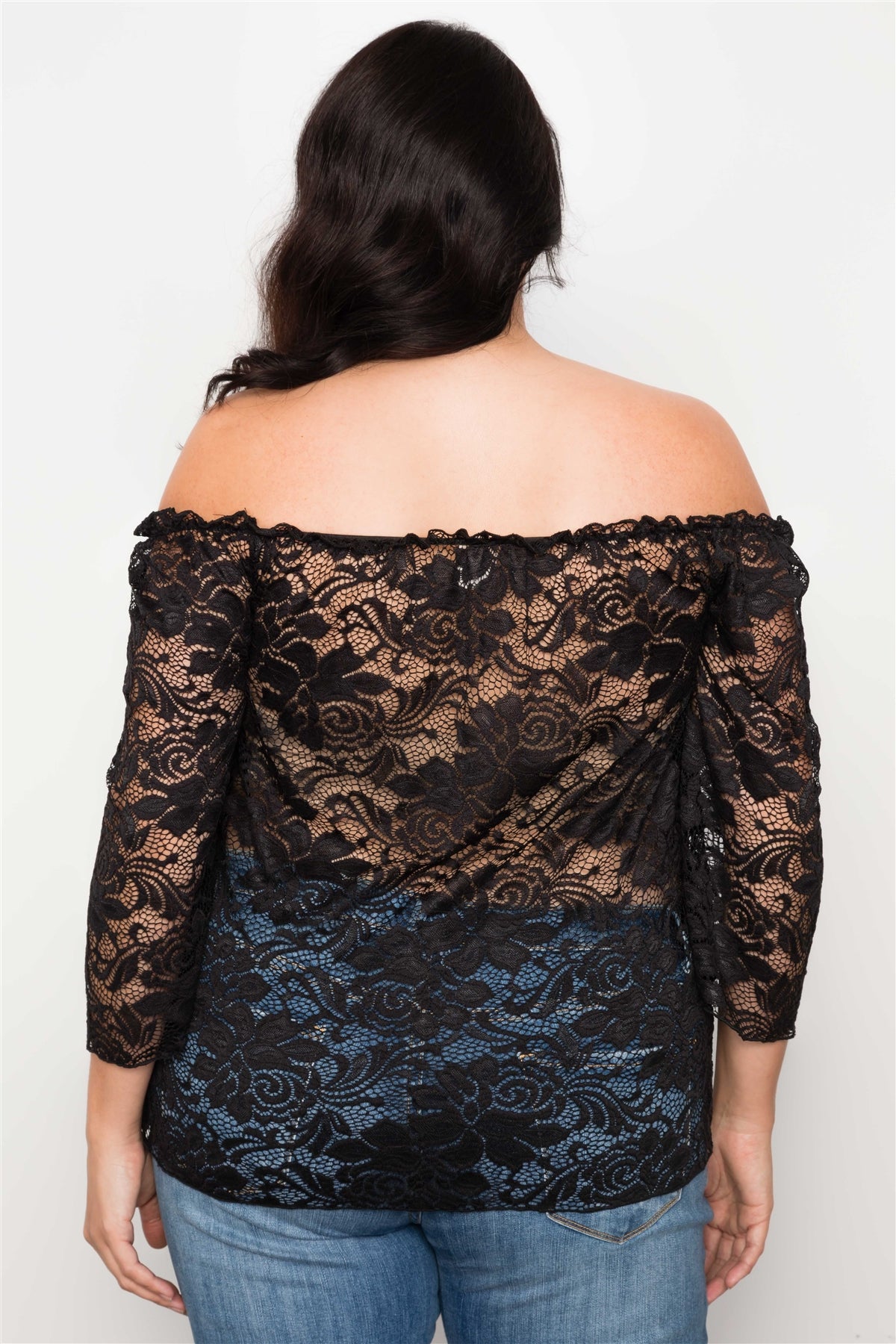 Plus Size Black Lace Off The Shoulder Top