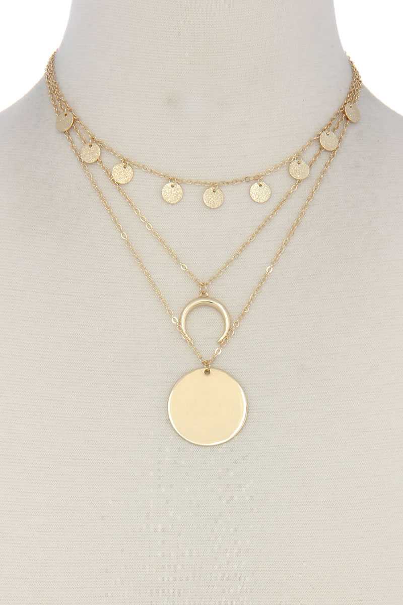 Crescent Moon Charm Coin Dangle Short Necklace