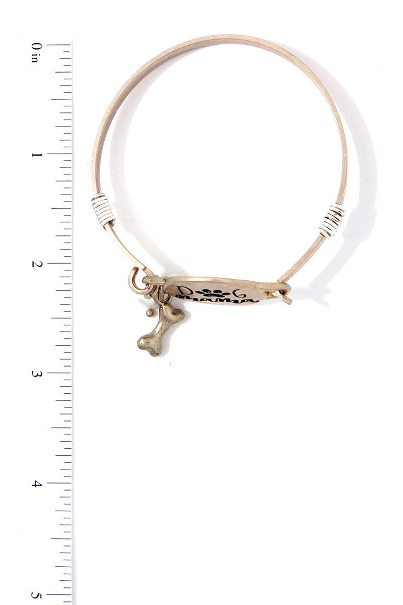 Dog Mom Bone Charm Metal Bracelet