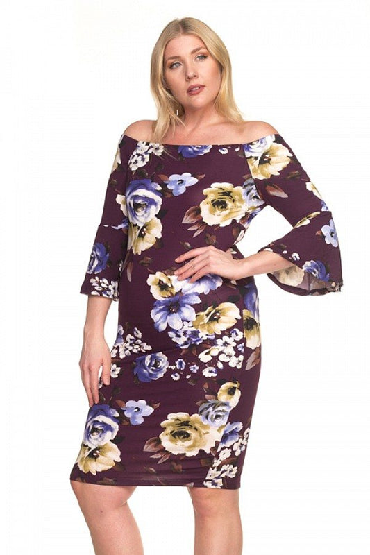 Off Shoulder Bell Sleeve Floral Dress