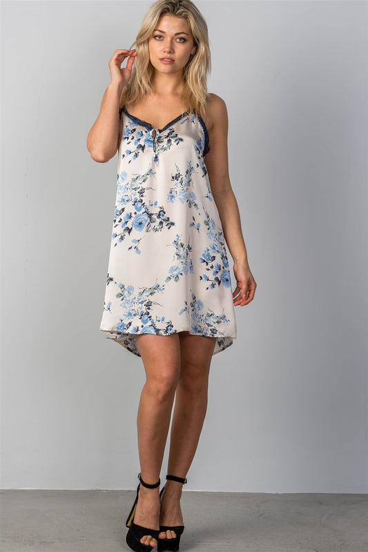 Floral Lace Trim Slip Cami Mini Dress