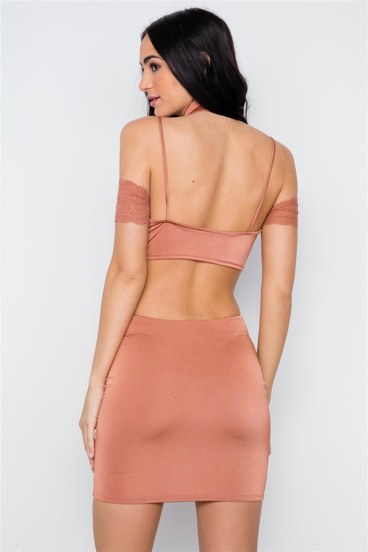 Mauve Lace Sexy Cut Out Back Mini Dress