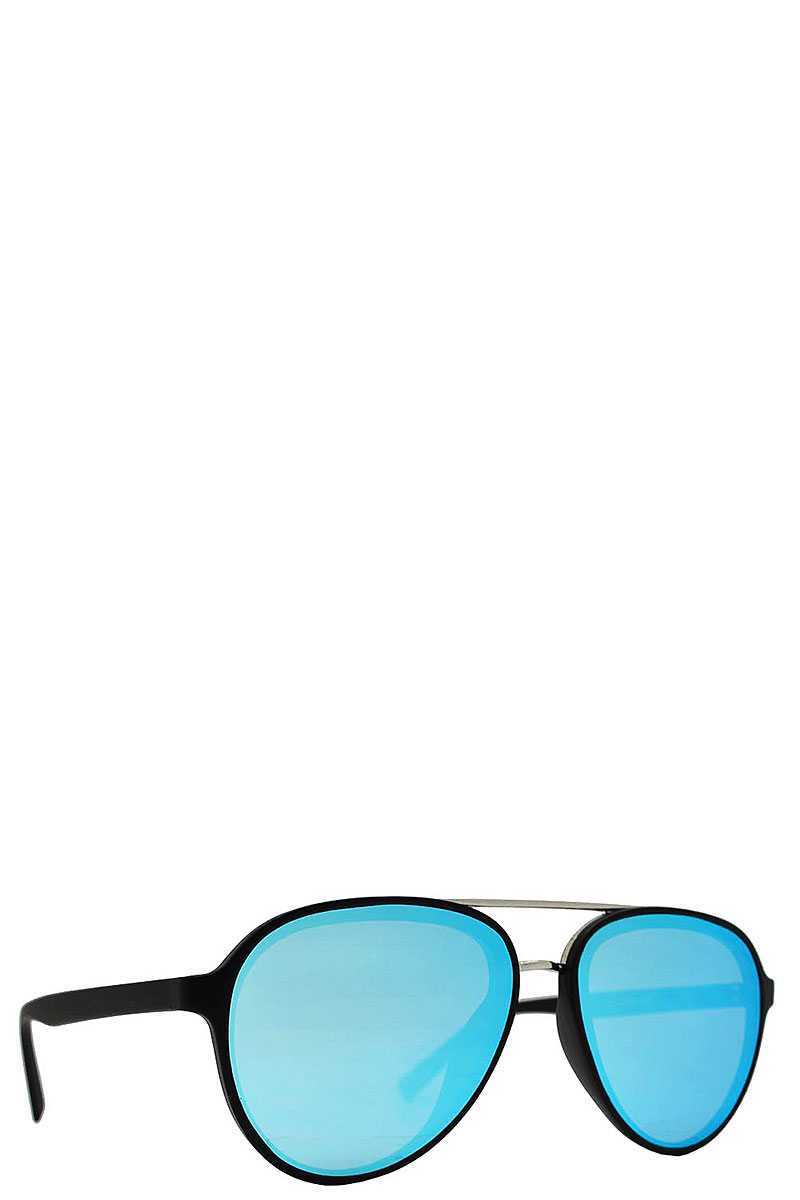 Retro Aviator With Brow Bar Flat Lens Plastic Sunglasses