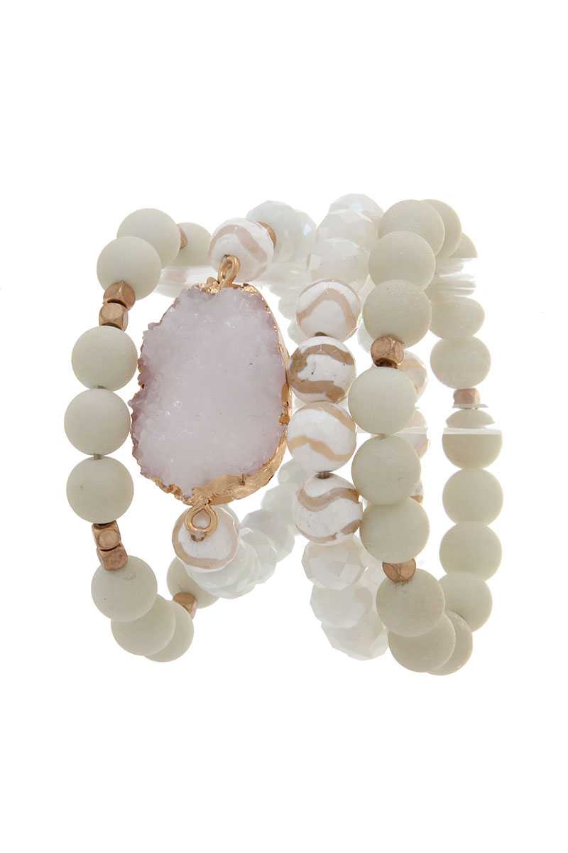 Druzy Stone Beaded Stretch Bracelet Set