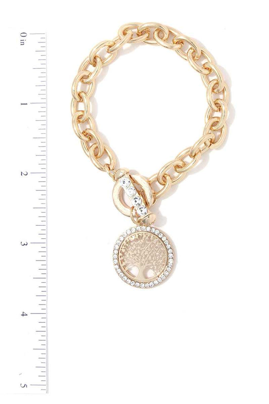 Oak Tree Charm Metal Bracelet