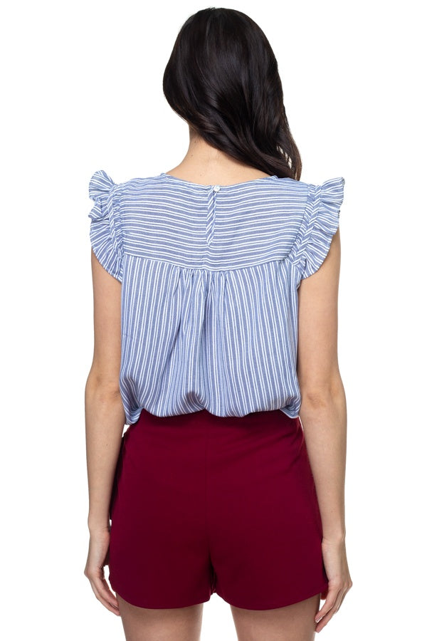 Ruffle Sleeve Stripe Top