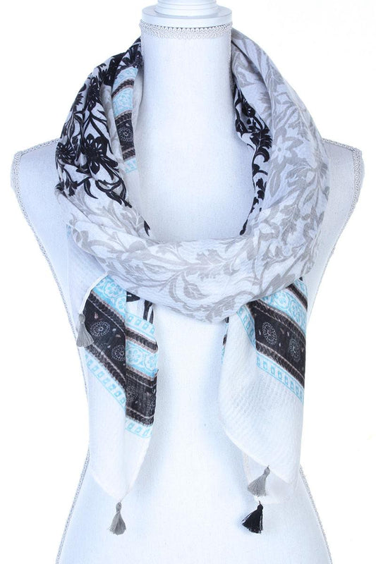Filigree Pattern Tassel Trim Oblong Scarf
