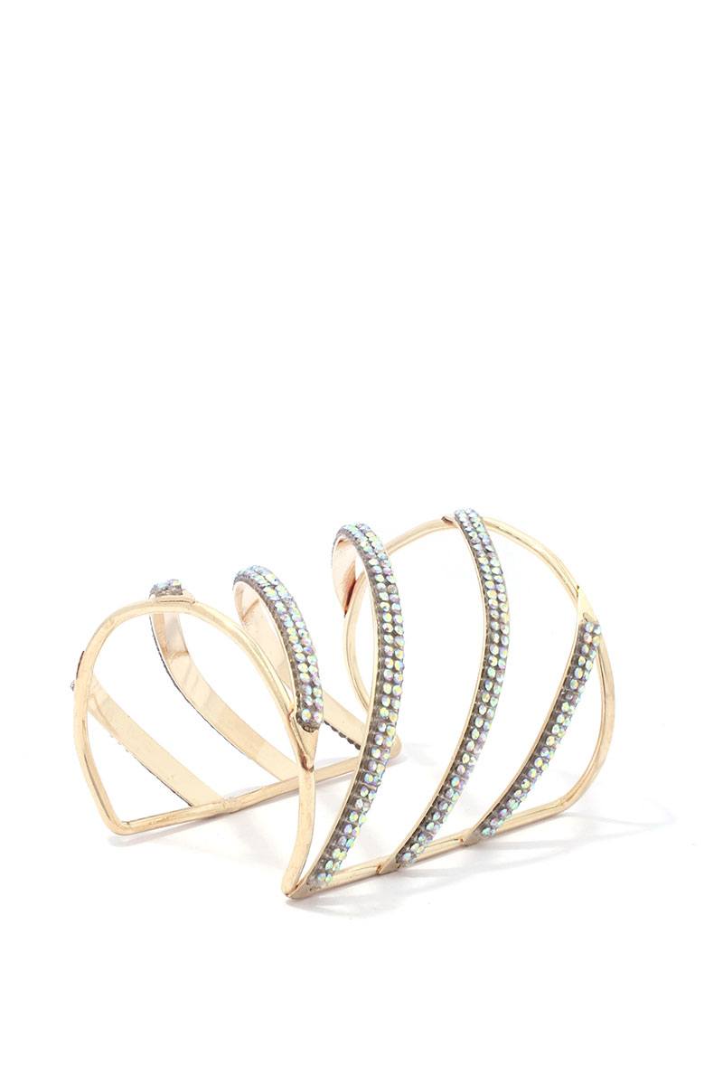 Slanted Rhinestone Metal Cuff Bracelet