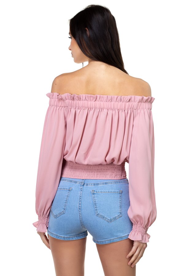 Smock Bottom Ruffle Off Shoulder Shirt