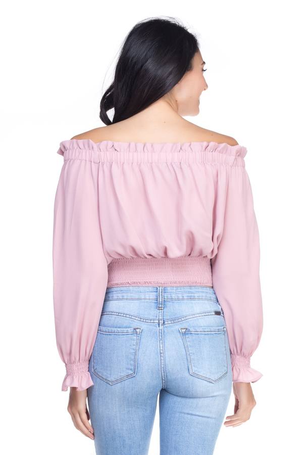 Smock Bottom Ruffle Off Shoulder Shirt