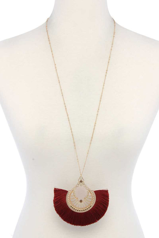 Metal Fan Tassel Pendant Necklace