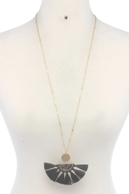 Half Circle Pixie Bead Fan Tassel Pendant Necklace