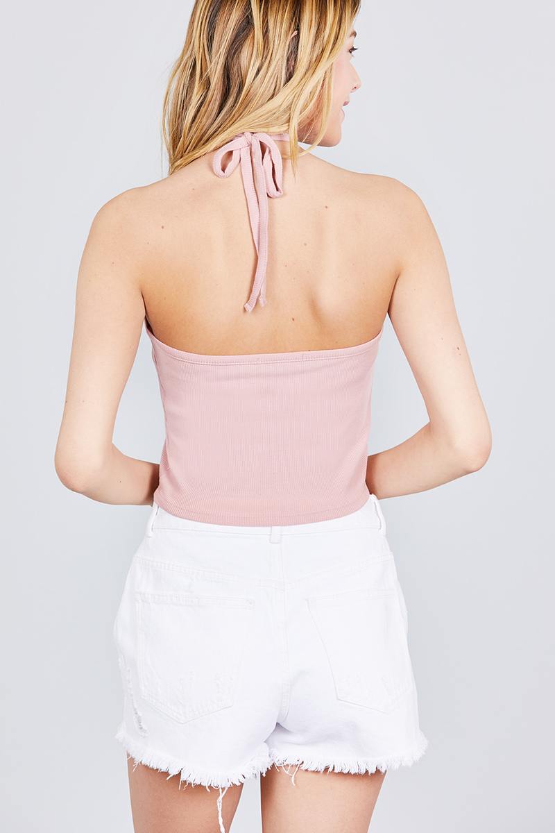 Halter Neck Cotton Spandex Rib Crop Top