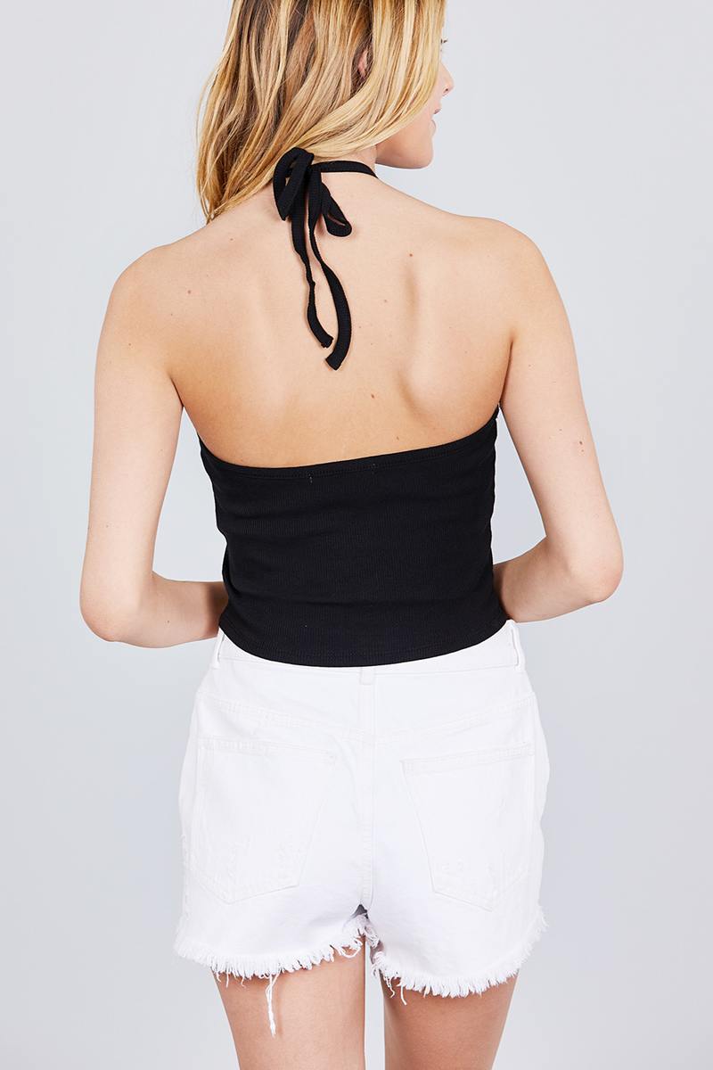 Halter Neck Cotton Spandex Rib Crop Top