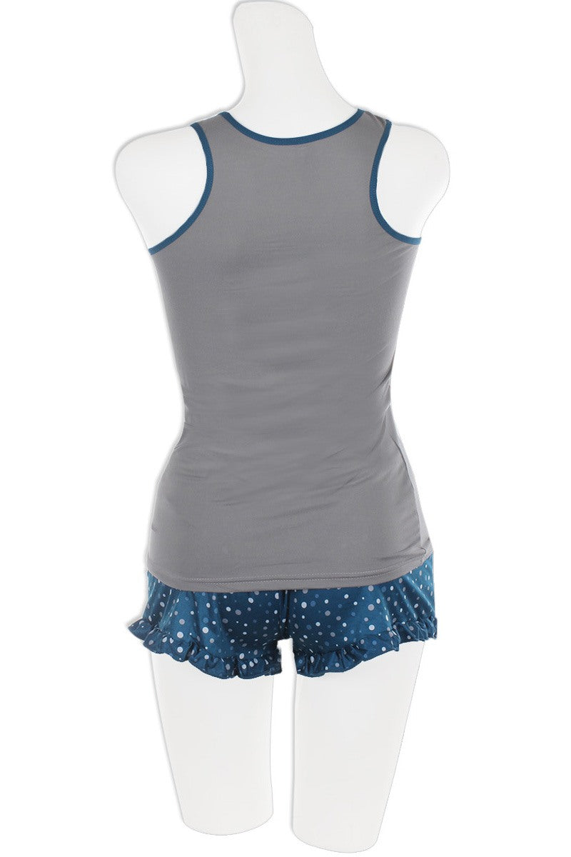 Knit Racerback Tank With Printed Ruffled Shorts Set