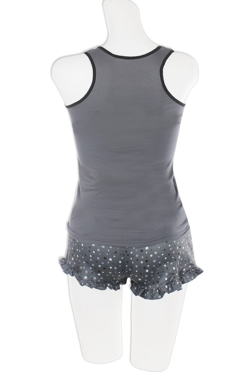 Knit Racerback Tank With Printed Ruffled Shorts Set
