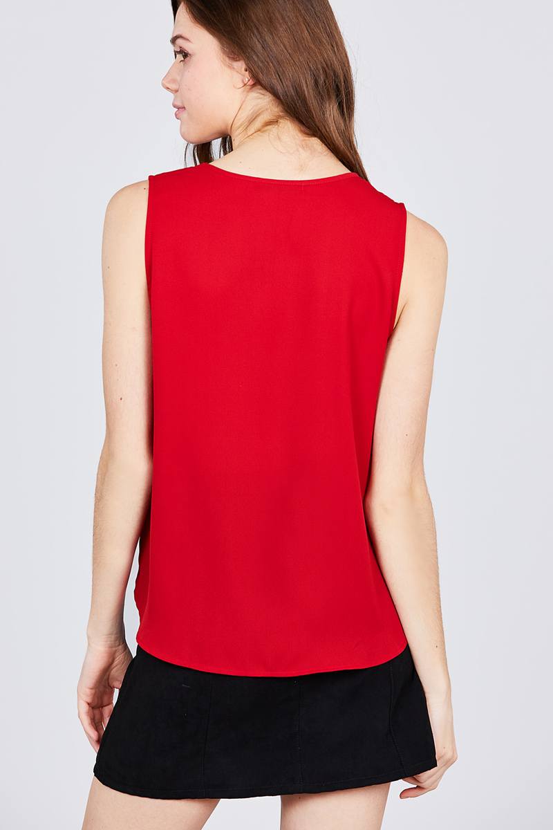 Sleeveless V-neck Woven Top