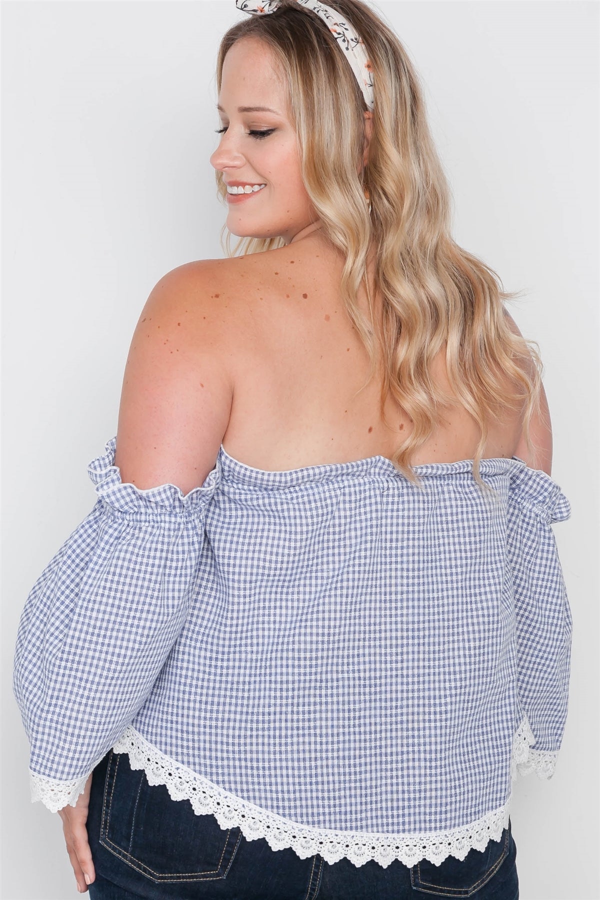 Plus Size Gingham Off-the-shoulder Top