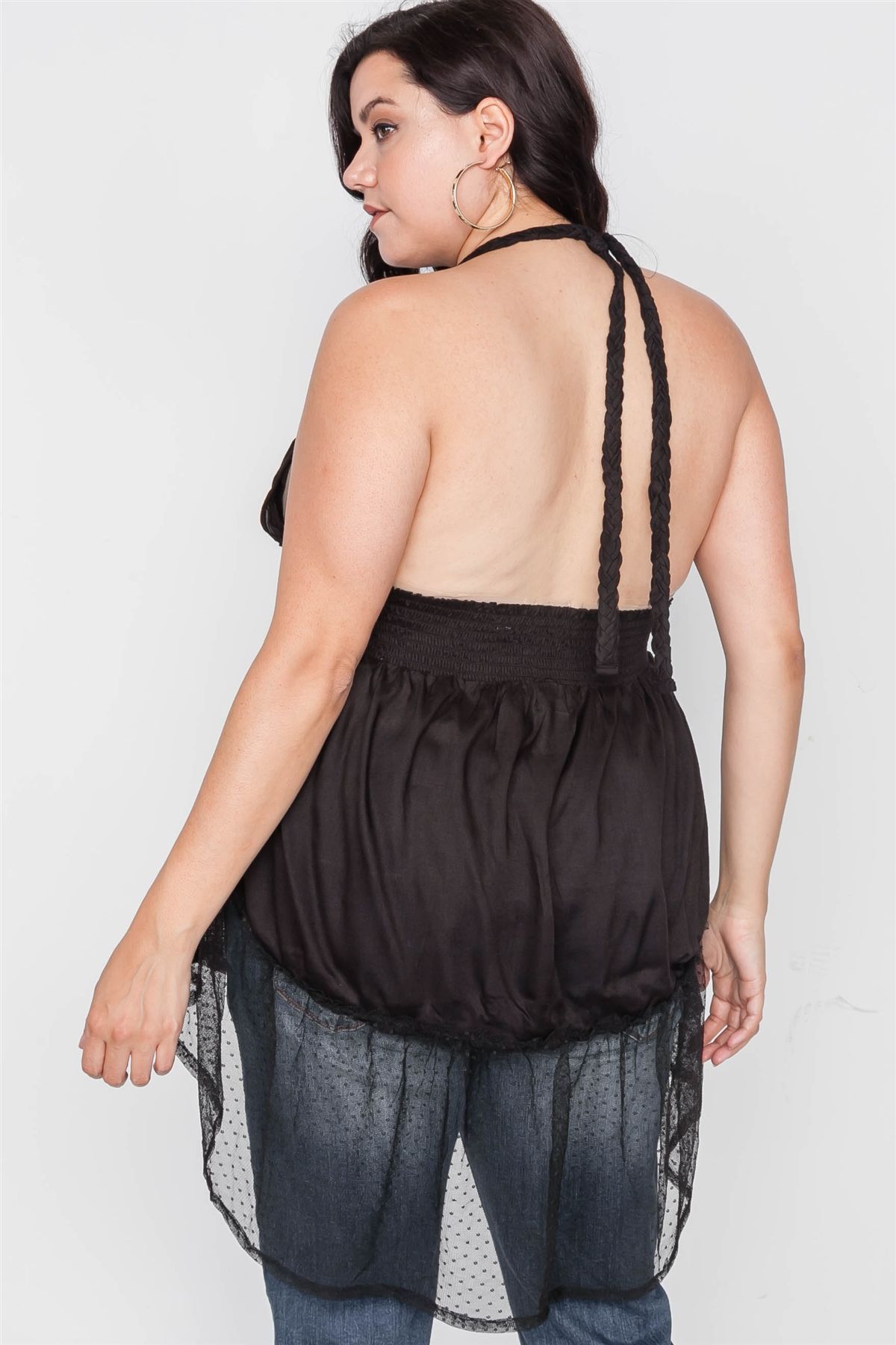 Plus Size Smocked Combo Mesh Top