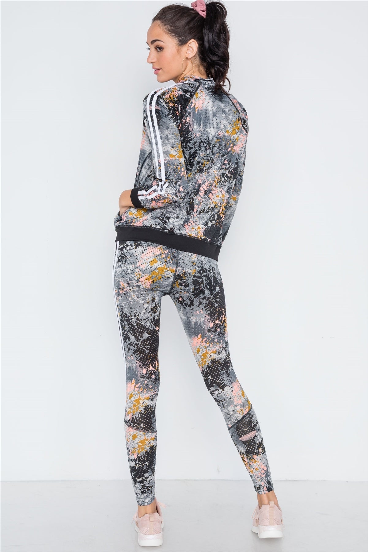 Black Mesh Multi Active Two Piece Legging Jacket Set