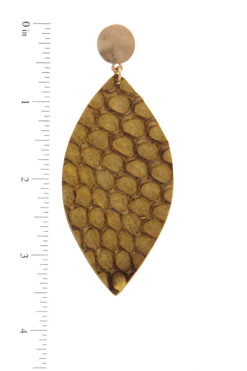 Genuine Leather Animal Print Pointed Oval Post Drop Earring