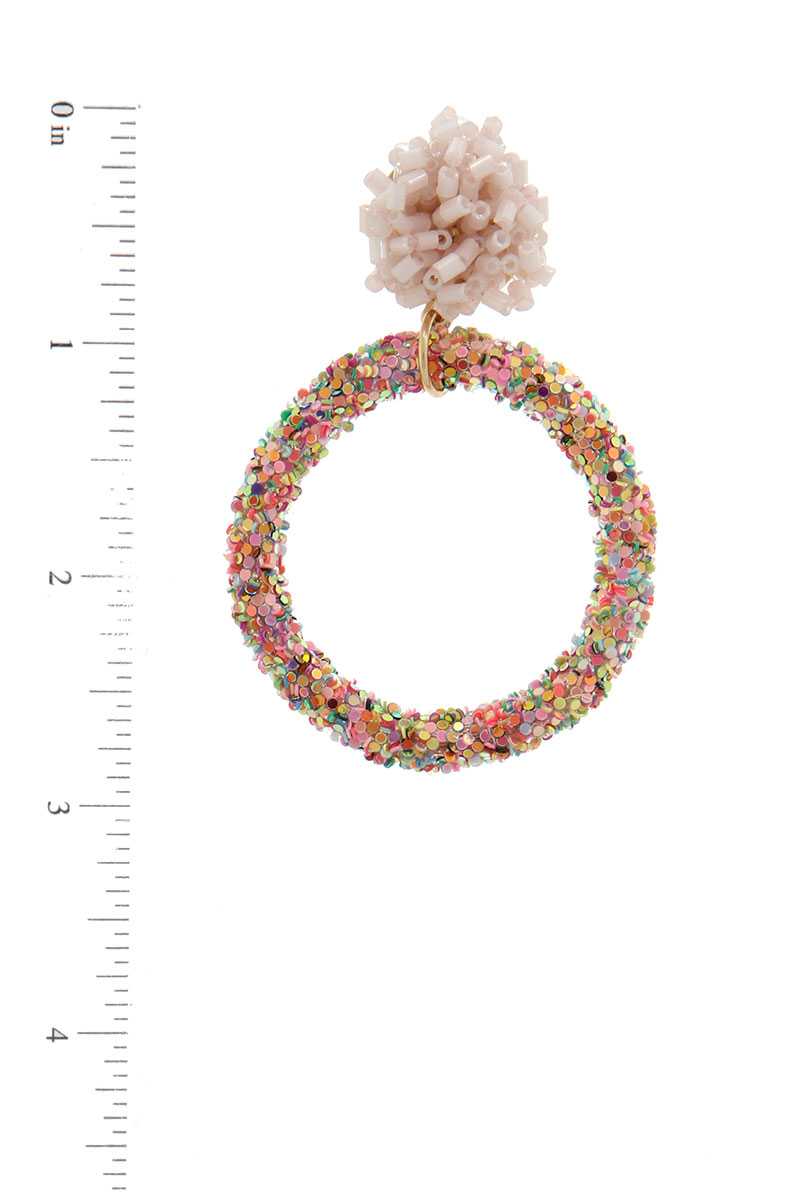 Glitter Ring Beaded Post Drop Earring