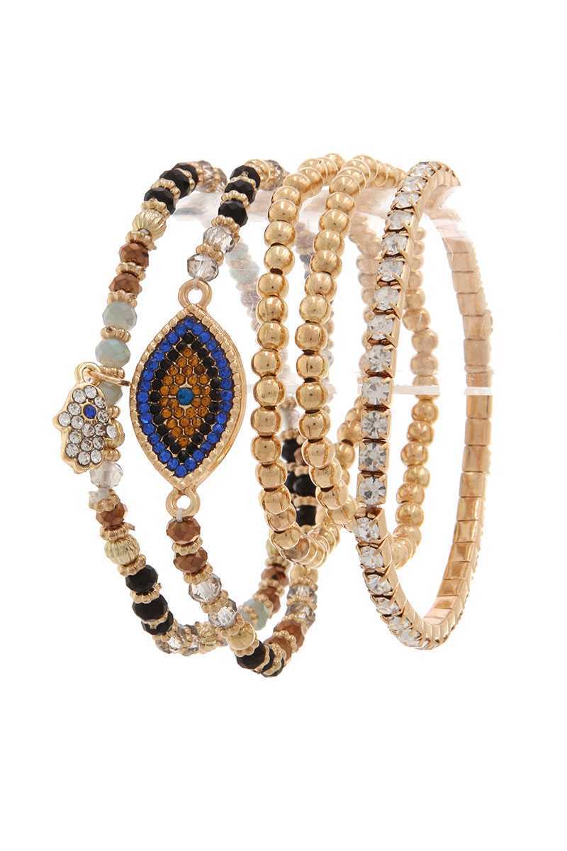 Evil Eye Rhinestone Beaded Stretch Bracelet Set