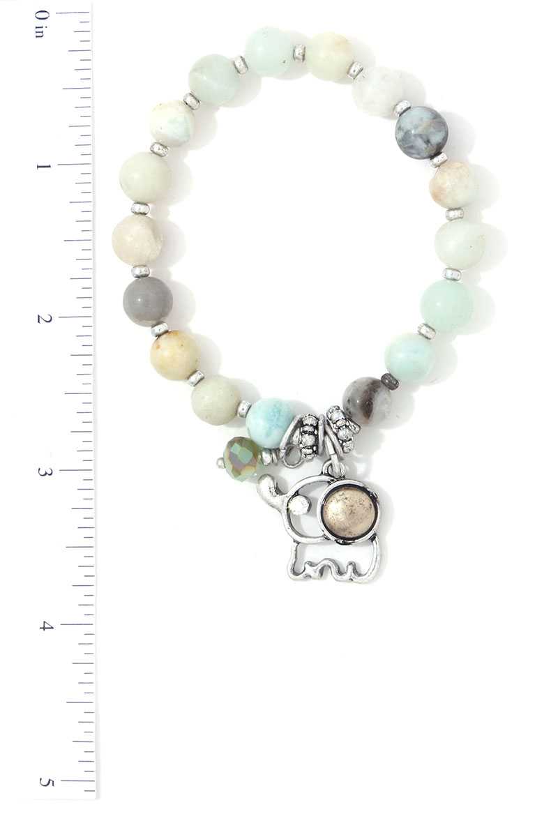 Elephant Charm Beaded Stretch Bracelet