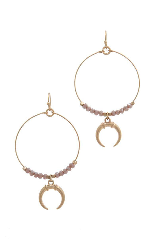 Double Horn Charm Beaded Drop Earring