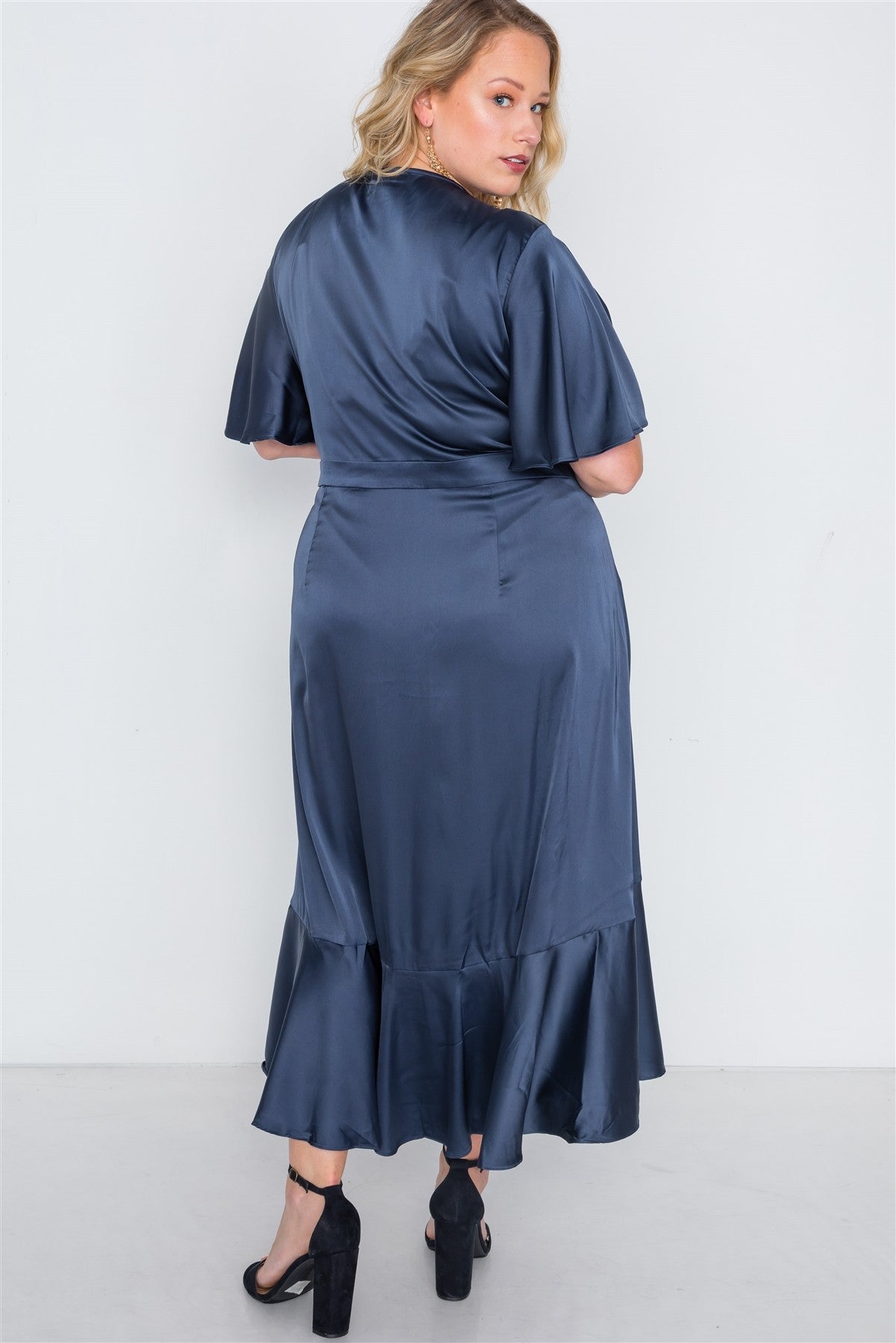 Plus Size Satin Flounce Dress